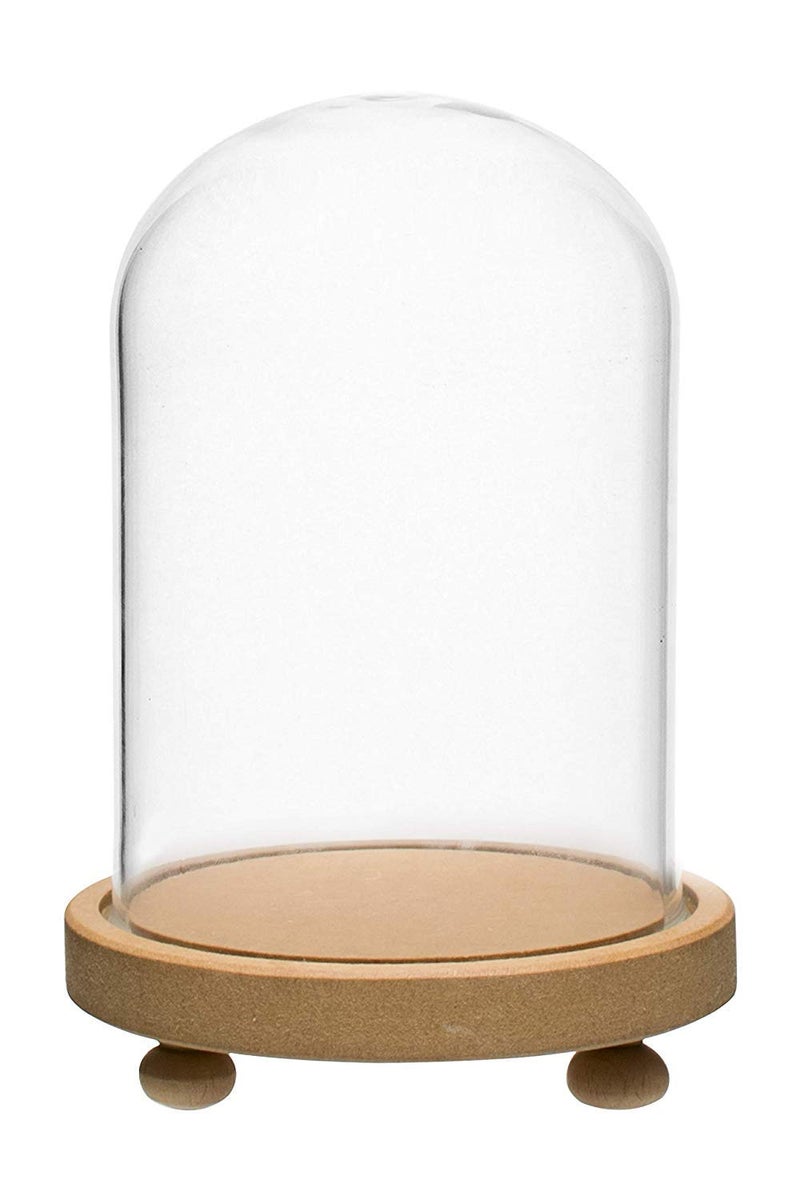 LABZIO Decorative Clear Borosilicate Glass Bell Jar with Round Lacquered Wood Base – Elegant Tabletop Dome Display Case for Home Decor, Festive Centerpiece, Office & Living Room Decoration - Image 1