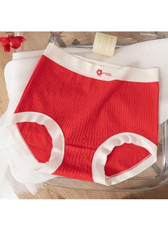 High-waisted Pure Cotton Lucky Year Red Panties For Women Over 200kg 9319 Small flower Cotton