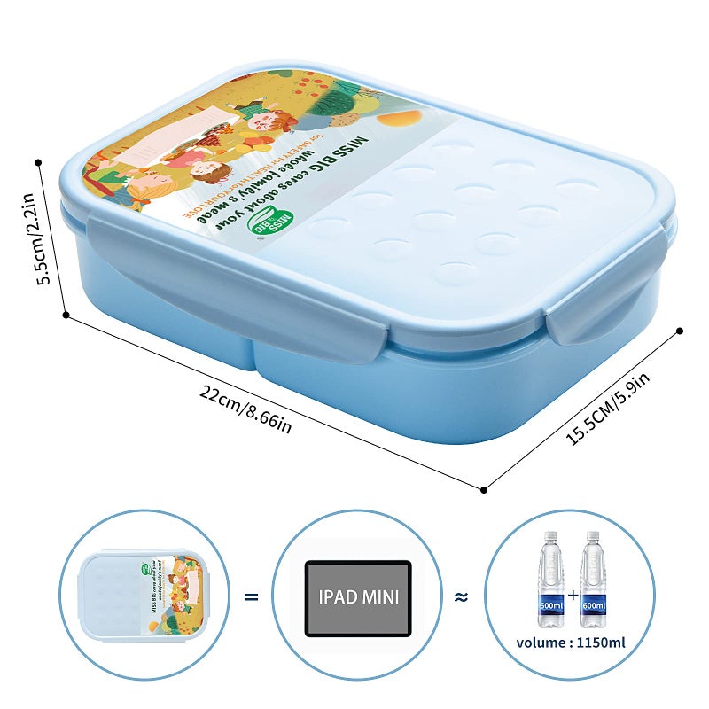 MISS BIG Bento Box Bento Box for Kids Lunch Box Kids Ideal Leakproof Kids Lunch Box Lunch Containers No BPAs and Chemical Dyes M/W D/W & Fridge Safe(1150ml Blue) - Image 5