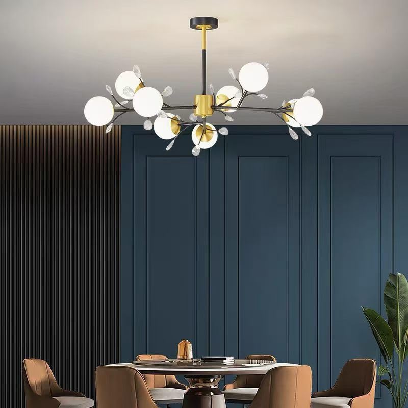 Decor Chronicle 9-Light Globe Branch Chandelier | Modern Gold & Black Ceiling Light for Living Room, Dining & Bedroom | Frosted Glass Shades with Crystal Accents | E27 Bulb Compatible | Adjustable Rod - Image 2
