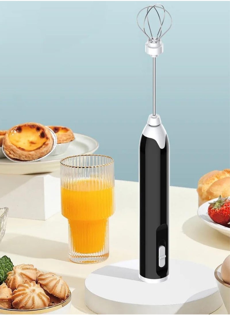 شو وو Rechargeable Milk Frother & Egg Beater – Handheld Electric Whisk & Foam Maker | 2 Stainless Steel Whisks | Portable Drink Mixer for Coffee, Latte, Cappuccino, Hot Chocolate & More (Black) - Image 5