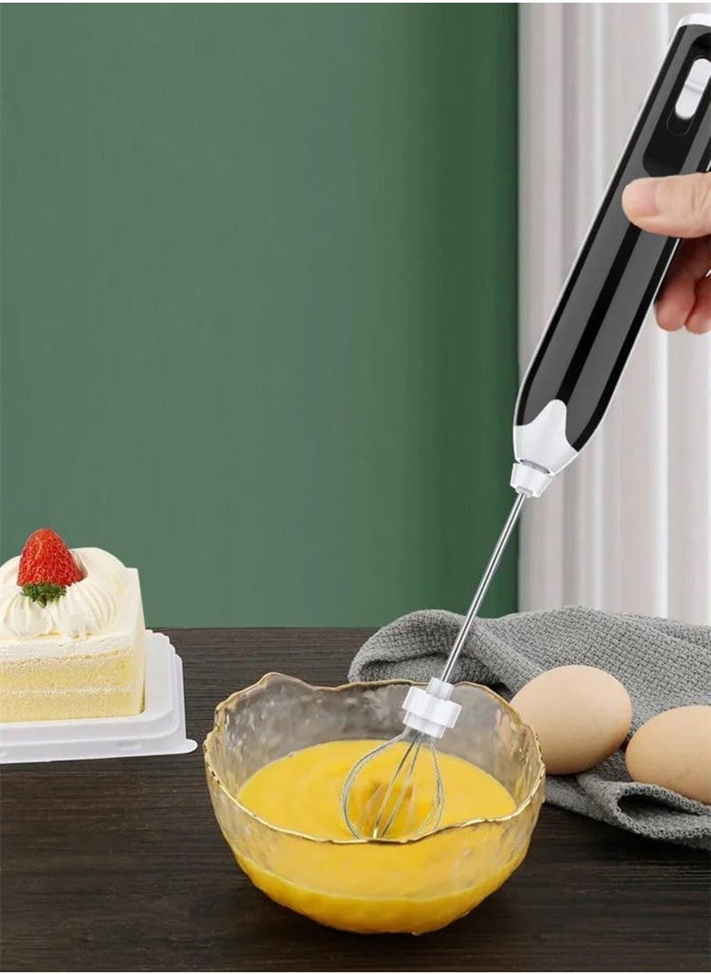 شو وو Rechargeable Milk Frother & Egg Beater – Handheld Electric Whisk & Foam Maker | 2 Stainless Steel Whisks | Portable Drink Mixer for Coffee, Latte, Cappuccino, Hot Chocolate & More (Black) - Image 3
