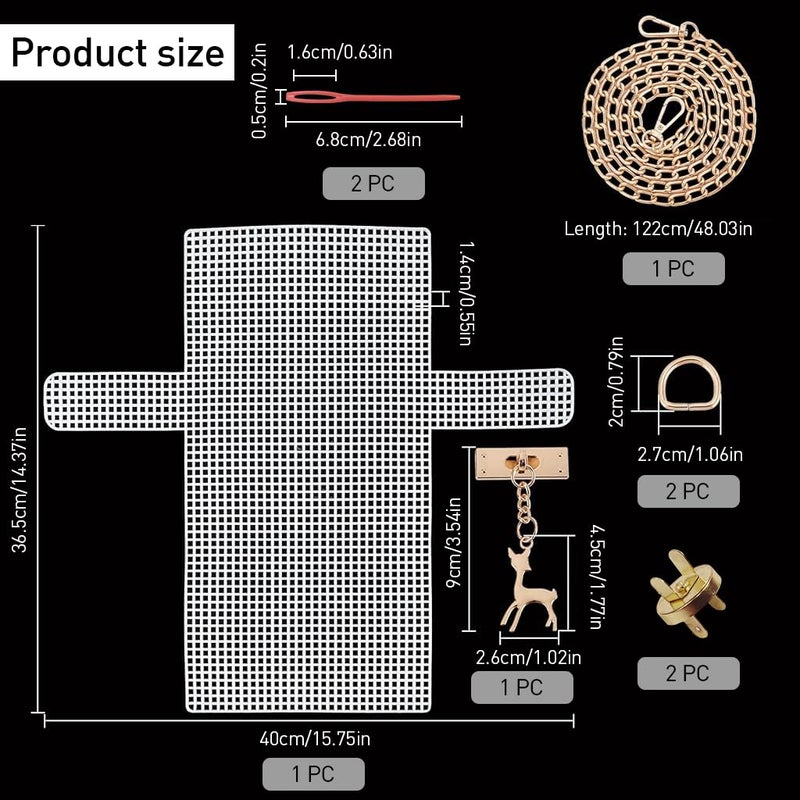 HASTHIP DIY Knitting Crochet Bags Kit, Plastic Canvas Plastic Mesh Sheets for Embroidery Cross Stitch DIY Women Handmade Bag Making Accessories, White - Image 2