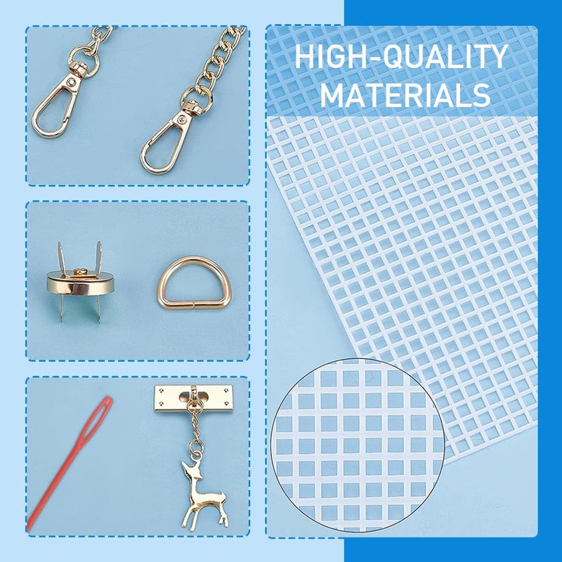HASTHIP DIY Knitting Crochet Bags Kit, Plastic Canvas Plastic Mesh Sheets for Embroidery Cross Stitch DIY Women Handmade Bag Making Accessories, White - Image 3