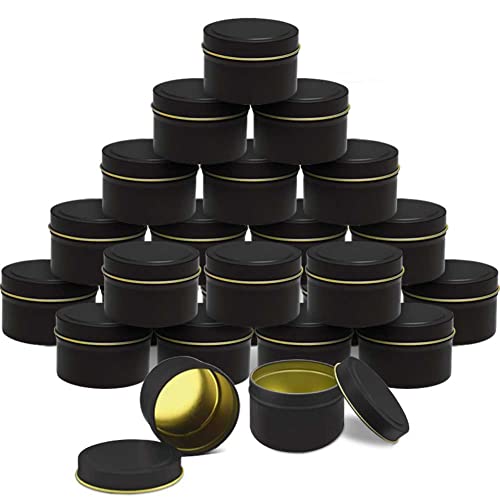 Bunhut Candle Tins,24 Pack 5oz Candle Tins for Making Candles,Bulk Candle Jars with Lids,Candle Containers for DIY Candle Making,Black Candle Tins,Empty Candle Jars for Making Candles (black-5 oz) - Image 1
