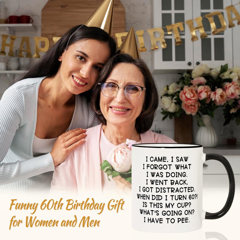 Shqiueos Funny 60th Birthday Gifts for Women Men Mug 11oz, Gag 60 Year Old Birthday Gifts for Her Him, 60th Bday Gift Idea for Mom Dad Sister Best Friends, 1966 Birthday Decorations Coffee Cup - Image 3