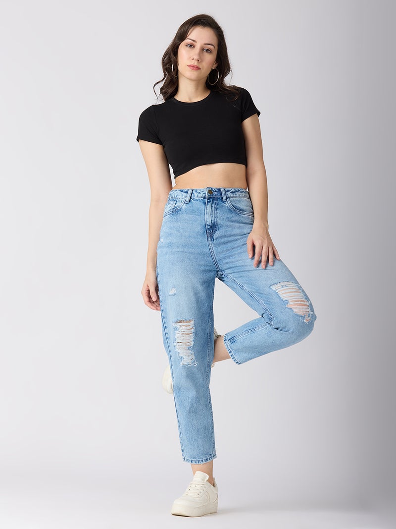 globus Globus Women Slash Knee Distress High-Rise Barrel Fit Jeans  - Image 1