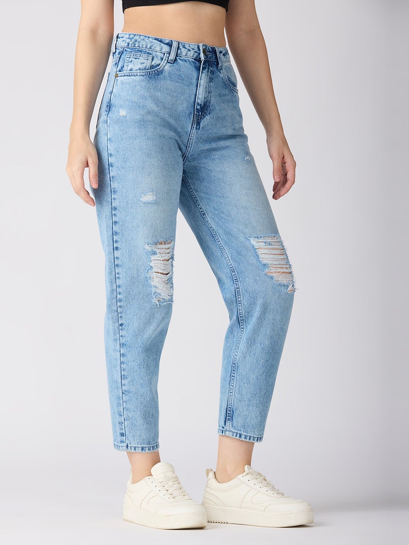 globus Globus Women Slash Knee Distress High-Rise Barrel Fit Jeans  - Image 4