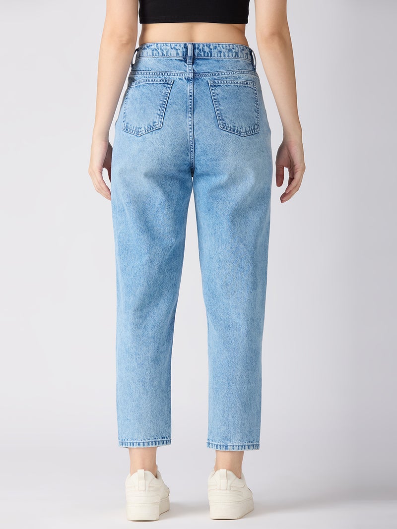 globus Globus Women Slash Knee Distress High-Rise Barrel Fit Jeans  - Image 5