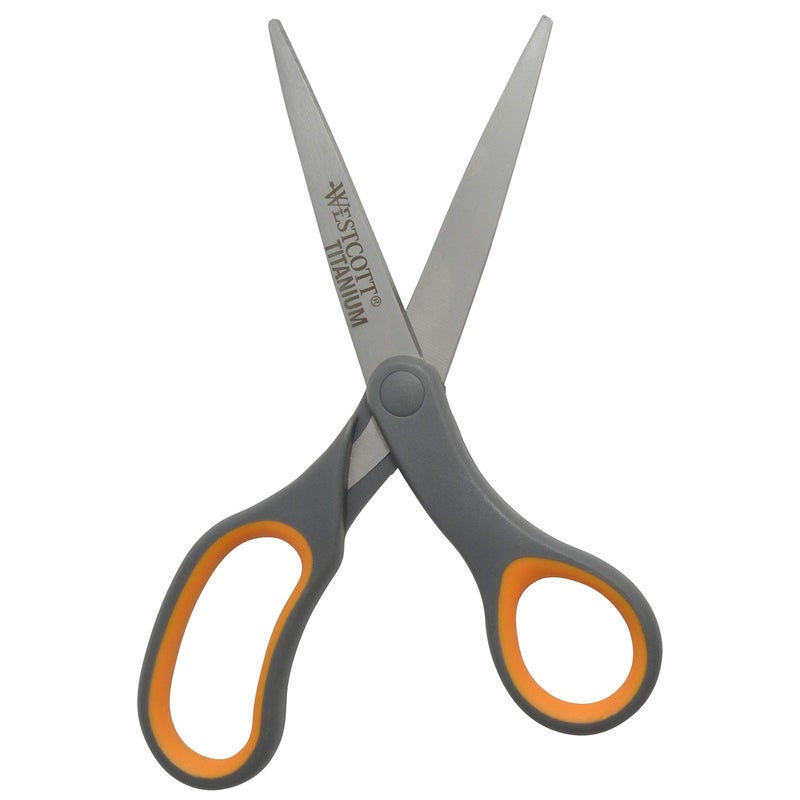 Westcott 8-Inch Titanium Bonded Straight Scissors, Soft Handle, Gray/Yellow, 4-Pack - Image 2