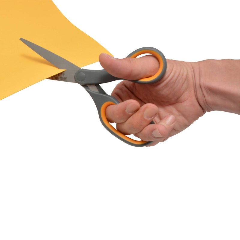 Westcott 8-Inch Titanium Bonded Straight Scissors, Soft Handle, Gray/Yellow, 4-Pack - Image 5
