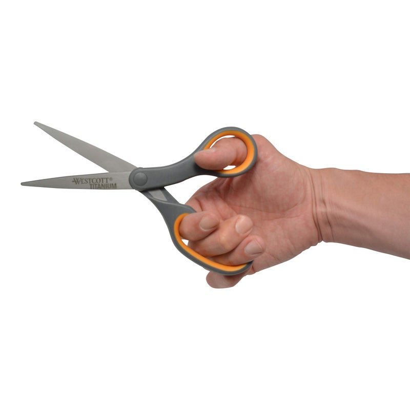 Westcott 8-Inch Titanium Bonded Straight Scissors, Soft Handle, Gray/Yellow, 4-Pack - Image 3