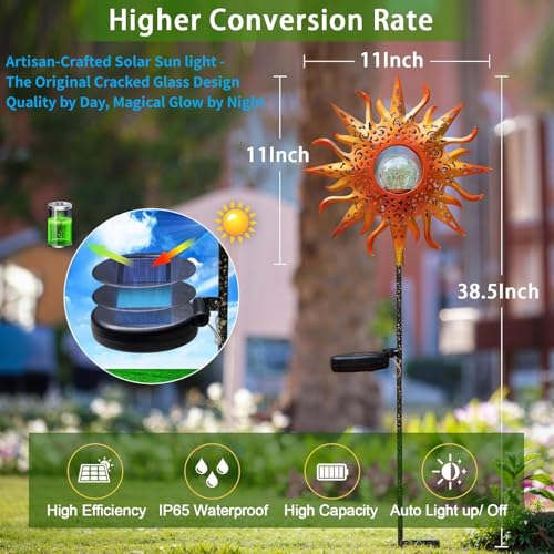 TAKE ME Sun Solar Lights Garden Outdoor Waterproof Metal Stakes for Patio Yard Walkway LawnPatio Mothers Day Gifts Mom Wife Grandma (Red Sun) - Image 3