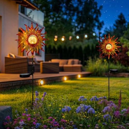 TAKE ME Sun Solar Lights Garden Outdoor Waterproof Metal Stakes for Patio Yard Walkway LawnPatio Mothers Day Gifts Mom Wife Grandma (Red Sun) - Image 5