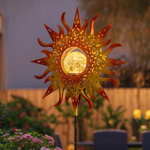 TAKE ME Sun Solar Lights Garden Outdoor Waterproof Metal Stakes for Patio Yard Walkway LawnPatio Mothers Day Gifts Mom Wife Grandma (Red Sun) - Image 1