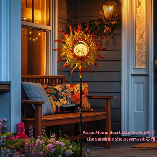 TAKE ME Sun Solar Lights Garden Outdoor Waterproof Metal Stakes for Patio Yard Walkway LawnPatio Mothers Day Gifts Mom Wife Grandma (Red Sun) - Image 2