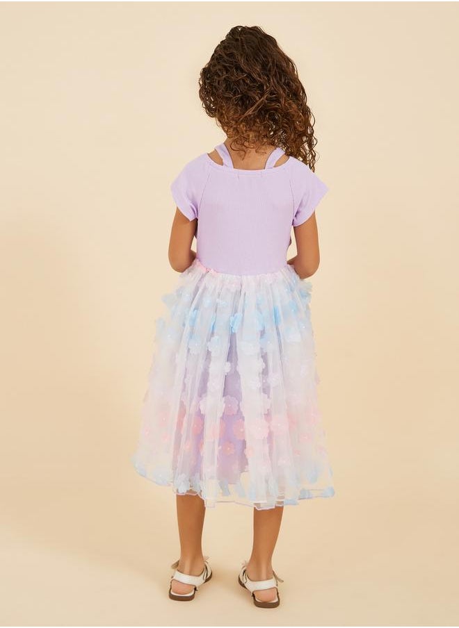 Styli - Butterfly Applique Mesh Short Sleeve Dress - Image 1