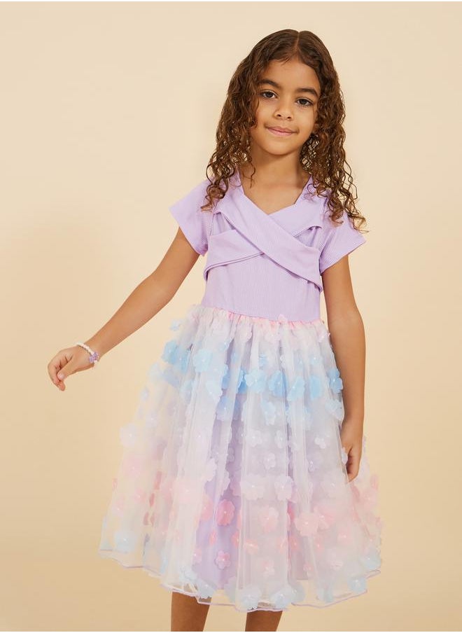 Styli - Butterfly Applique Mesh Short Sleeve Dress - Image 1