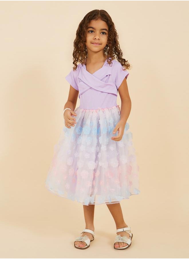 Styli - Butterfly Applique Mesh Short Sleeve Dress - Image 1