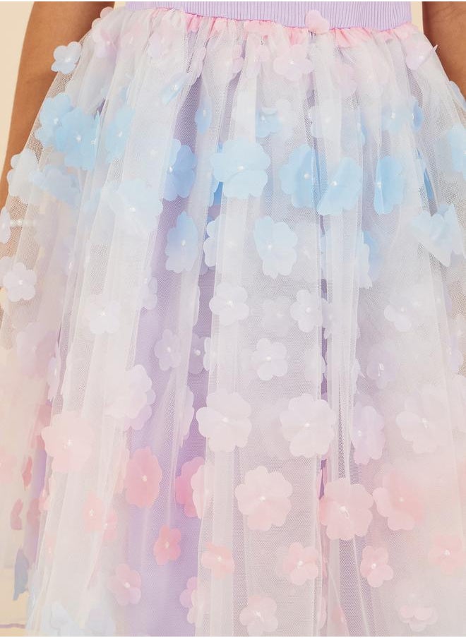 Styli - Butterfly Applique Mesh Short Sleeve Dress - Image 1