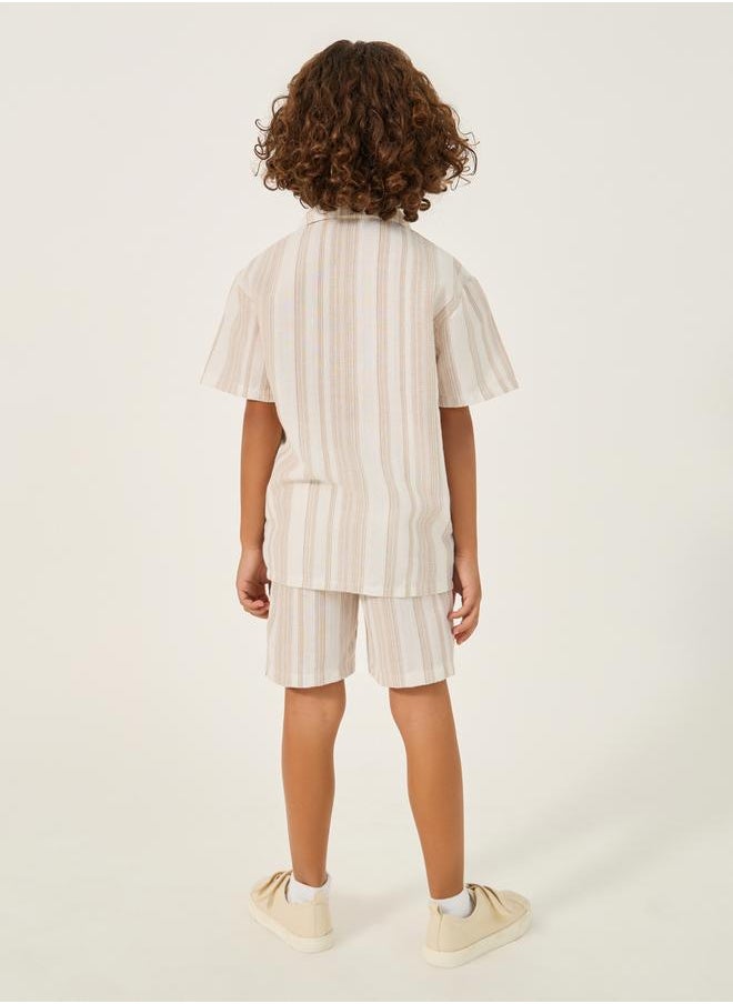 Styli - Striped Collared Shirt and Shorts Set - Image 1