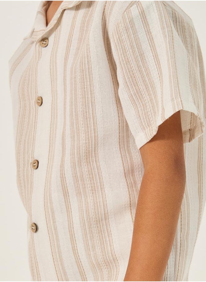 Styli - Striped Collared Shirt and Shorts Set - Image 1
