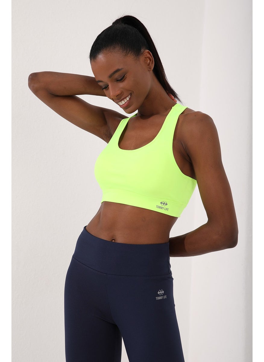 Tommy Life Neon Yellow Women's Back Detail Slim Fit U Neck Sports Bustier - 97120  - Image 3