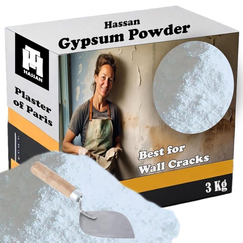 Hassan Gypsum Powder Wall Repair Kit - 3kg Plaster of Paris with Spatula - Image 1