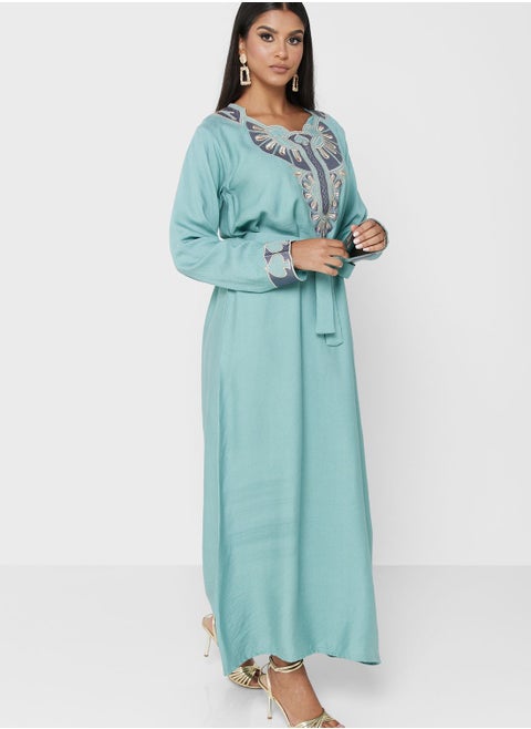 Embroidered Belted Jalabiya
