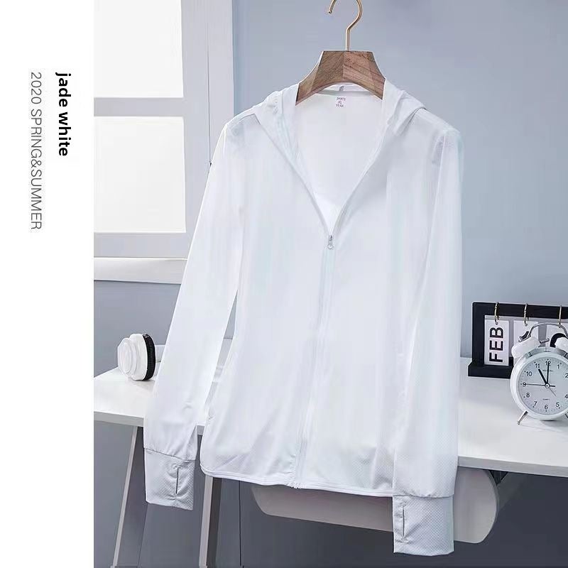Generic Summer Ice Silk Sun Protection Clothing with Detachable Hood for Fishing Women-White Brim