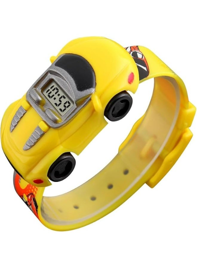 Kids Digital Watch with Toy Car - Yellow Fun Educational Watch for Boys & Girls Ages 3-12, 3ATM Waterproof, Shock Resistant, Detachable Toy Car & Moving Wheels (Yellow) - Image 1