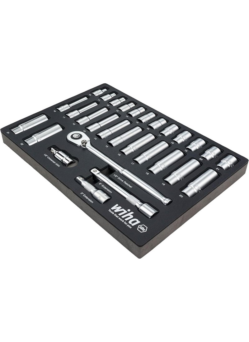 Wiha Wiha 33895 29 Piece 12 Drive Professional Standard and Deep Socket Tray Set  Metric  - Image 2