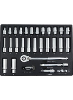 Wiha 33895 29 Piece 12 Drive Professional Standard and Deep Socket Tray Set  Metric