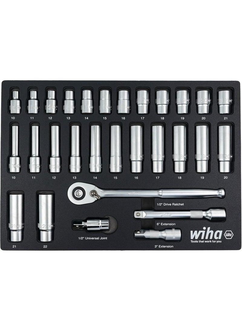 Wiha Wiha 33895 29 Piece 12 Drive Professional Standard and Deep Socket Tray Set  Metric  - Image 1