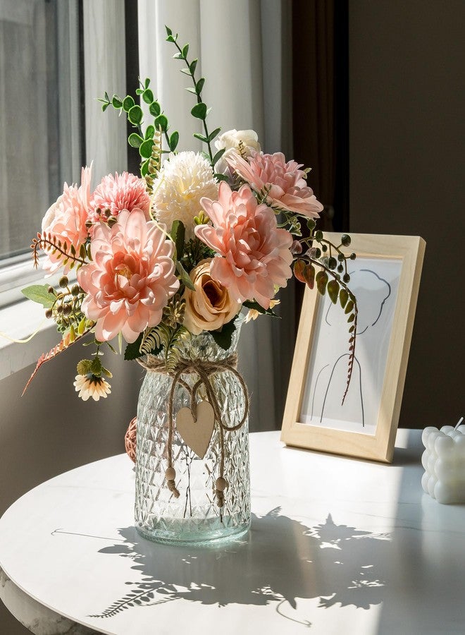 Aubcee 2 Pack Set Fake Flowers with Vase,Faux Flowers in Vase for Home Decor,Silk Pink Dahlia Artificial Flowers with Vase for Coffee Table Decor,Living Room Bathroom Plant Décor - Image 4