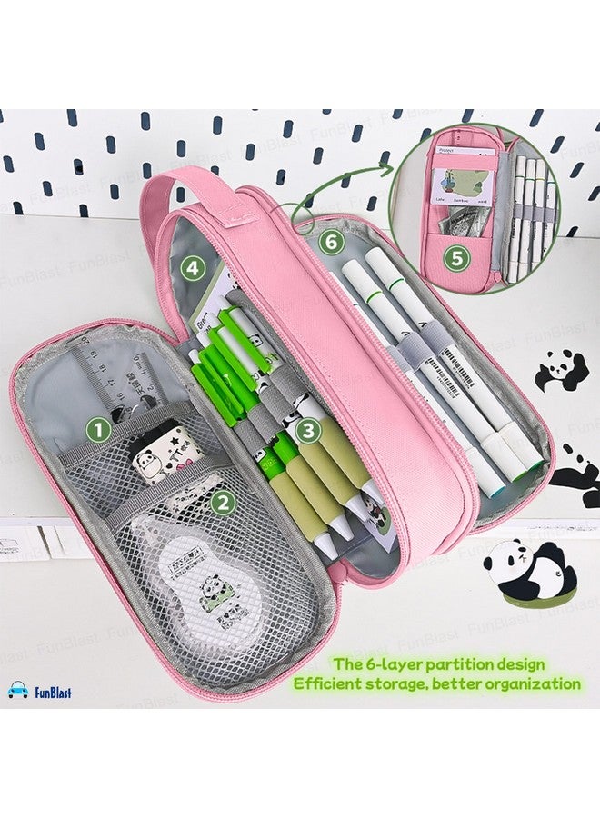فنبلاست حقيبة أقلام فن بلاست - حقيبة باندا لطيفة للبنات، حقيبة أقلام قماشية مزدوجة الطبقات قابلة للتعليق، كبيرة السعة للأطفال، حقيبة أنيقة للبنات، حقيبة تنظيم أدوات مكتبية (وردي) - Image 5