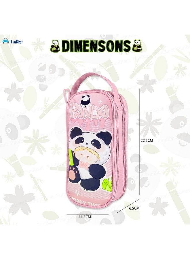 فنبلاست حقيبة أقلام فن بلاست - حقيبة باندا لطيفة للبنات، حقيبة أقلام قماشية مزدوجة الطبقات قابلة للتعليق، كبيرة السعة للأطفال، حقيبة أنيقة للبنات، حقيبة تنظيم أدوات مكتبية (وردي) - Image 3
