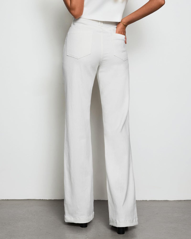 GRAPENT High Waisted White Jeans for Women Stretchy Trousers Long Cream Pants Size 8-10 Medium - Image 2