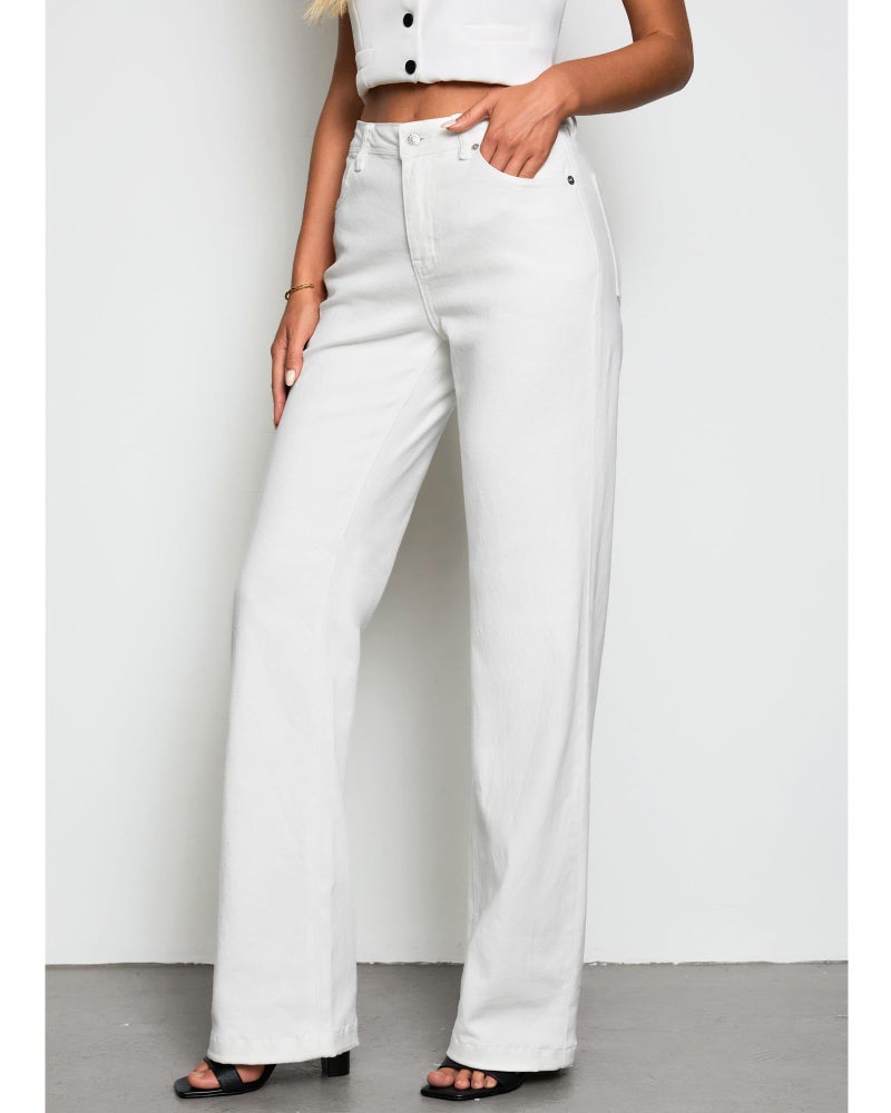 GRAPENT High Waisted White Jeans for Women Stretchy Trousers Long Cream Pants Size 8-10 Medium - Image 3
