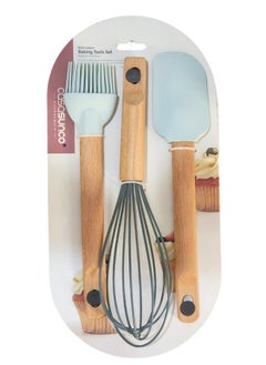 FALMER 3 Piece Silicone Kitchen Utensil Set with Heat Resistant Wood Handle  - Image 1
