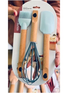 FALMER 3 Piece Silicone Kitchen Utensil Set with Heat Resistant Wood Handle  - Image 2