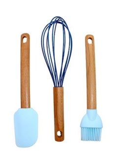 FALMER 3 Piece Silicone Kitchen Utensil Set with Heat Resistant Wood Handle  - Image 3