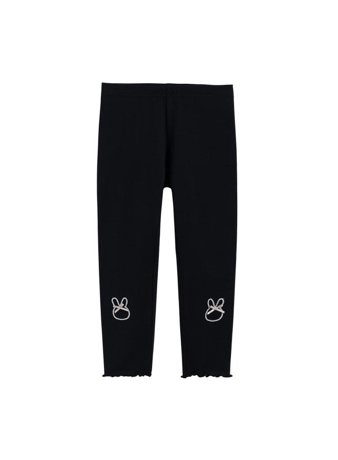 Yuzhaolin Children's Leggings, Girls' Spring High-elastic Slim Pants, Comfortable Breathable Capri Pants For Young Kids, Little Rabbit Bow Tie Desig - Image 2