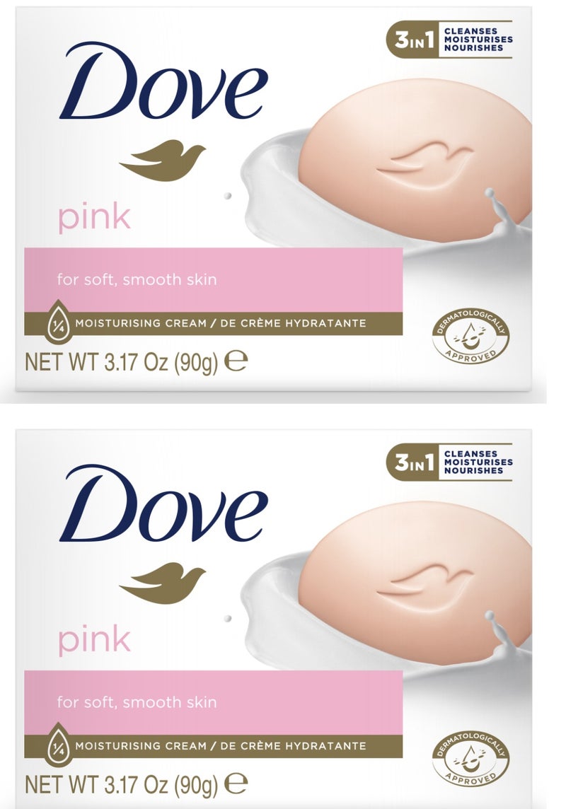 دوف صابون دوف الوردي المرطب للبشرة الناعمة والملساء - 90 غرام، قطعتان - Image 1