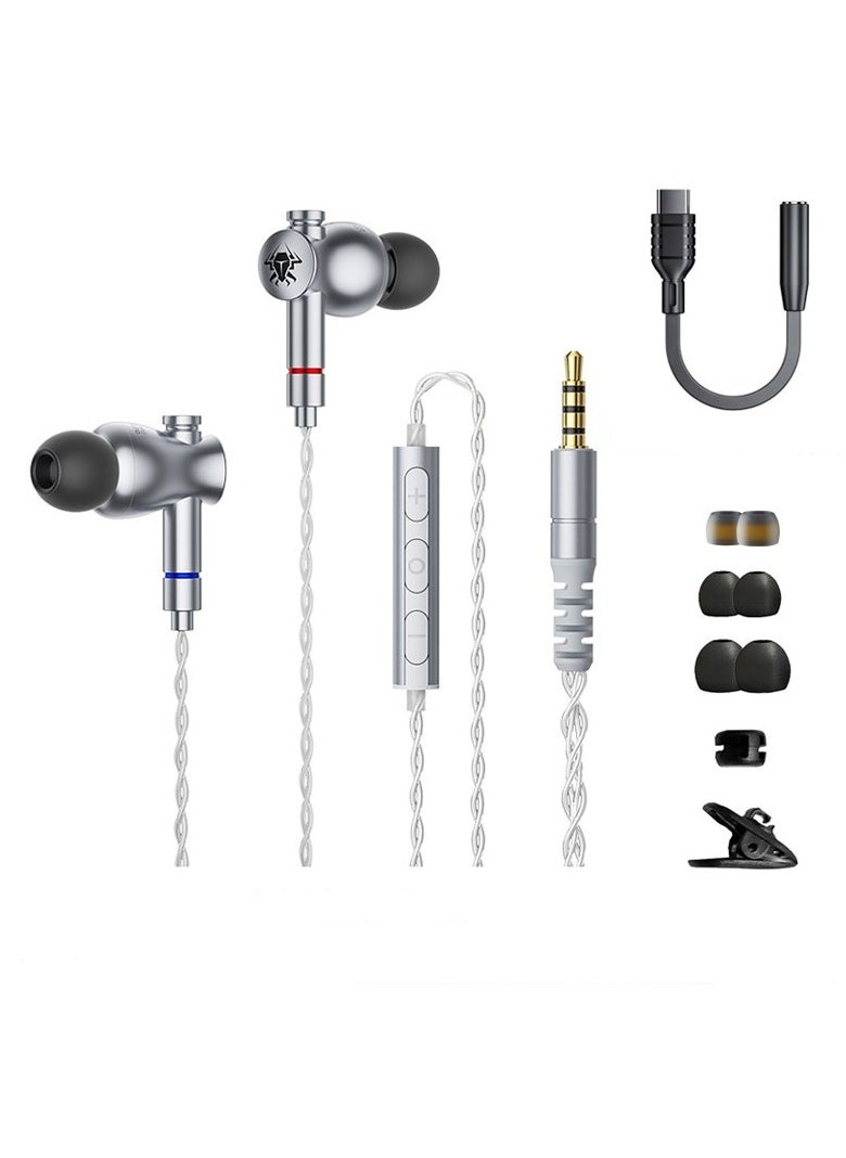 Plextone Plextone G28 Wired Gaming Headphones with 3.5mm Audio Jack, Type-C Adapter, Compatible with All Android and Apple Phones with Type-C Port, Stereo Gaming Headset with HD Microphone, Silver 
