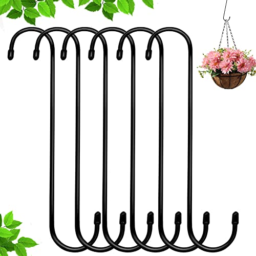 LRUUIDDE Extra Large Plant S Hooks (6 Pack 10 inch) Rust Resistan Heavy Duty Long S Hooks for Hanging Plant,Tree Branch,Bird Feeder, Pans Closet Garden Pergola Indoor Outdoor Large Hooks (Black) - Image 1