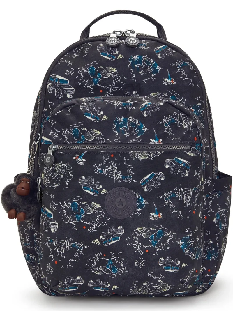 kipling Seoul College Large Unisex Backpack With Separate Laptop Compartment - Jungle Fun Race