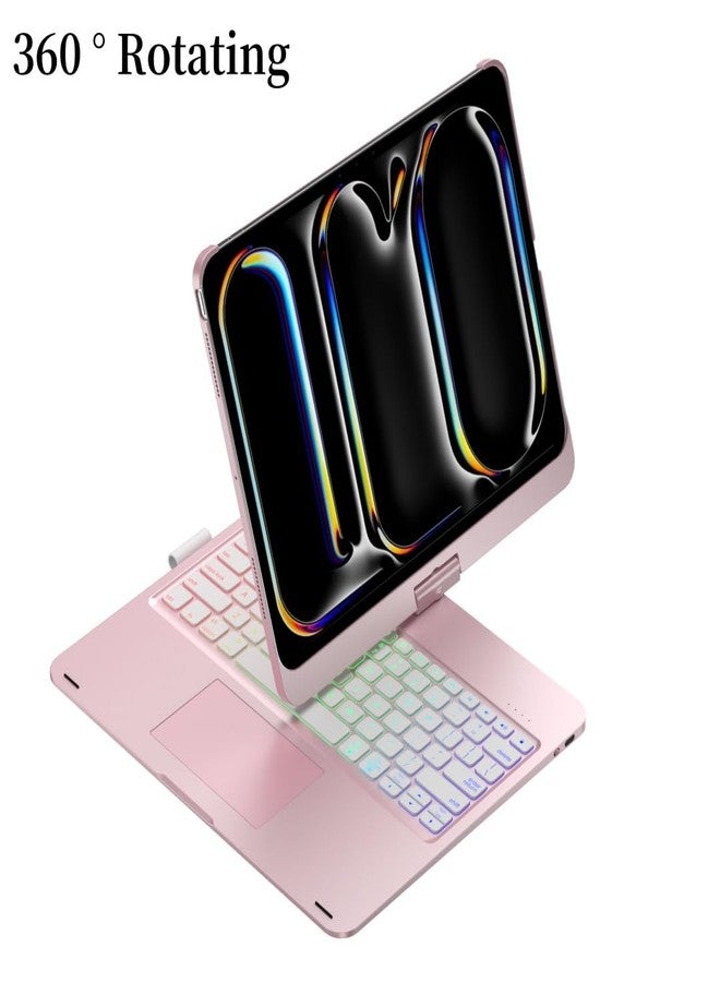 HENGHUI 360 Rotatable Touch Keyboard for iPad Pro 11 inch M5/M4 2025/2024 Backlight Trackpad Foldable Integrated Keyboard Case Cover,Rosegold - Image 3