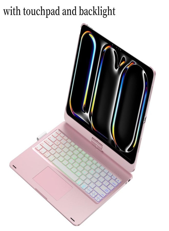 HENGHUI 360 Rotatable Touch Keyboard for iPad Pro 11 inch M5/M4 2025/2024 Backlight Trackpad Foldable Integrated Keyboard Case Cover,Rosegold - Image 2