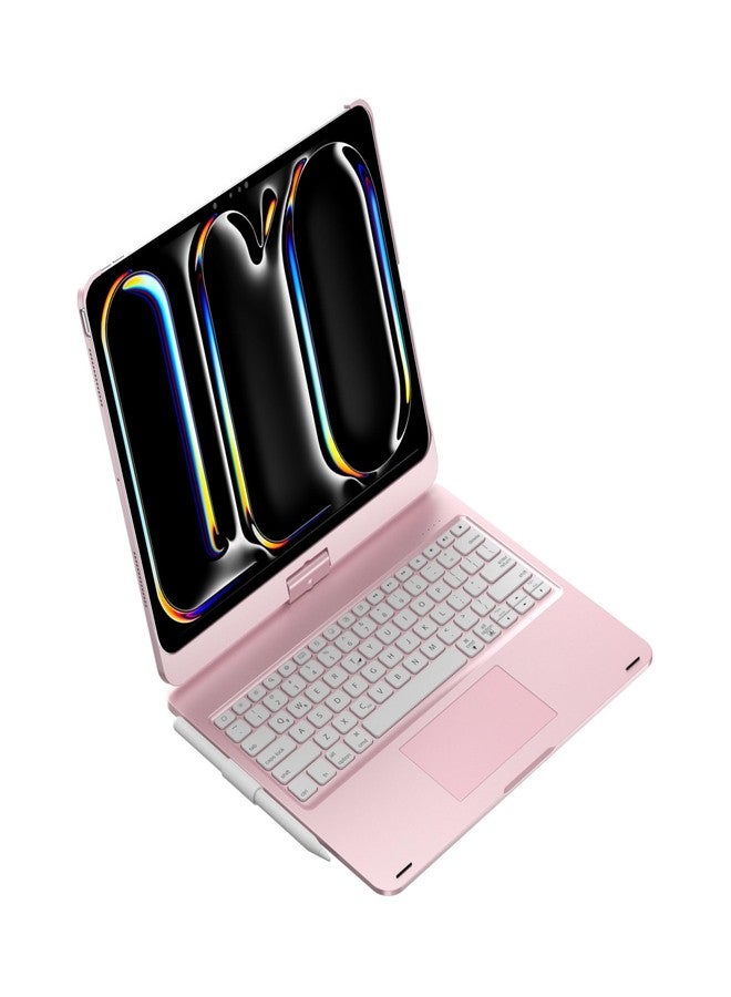 HENGHUI 360 Rotatable Touch Keyboard for iPad Pro 11 inch M5/M4 2025/2024 Backlight Trackpad Foldable Integrated Keyboard Case Cover,Rosegold - Image 5